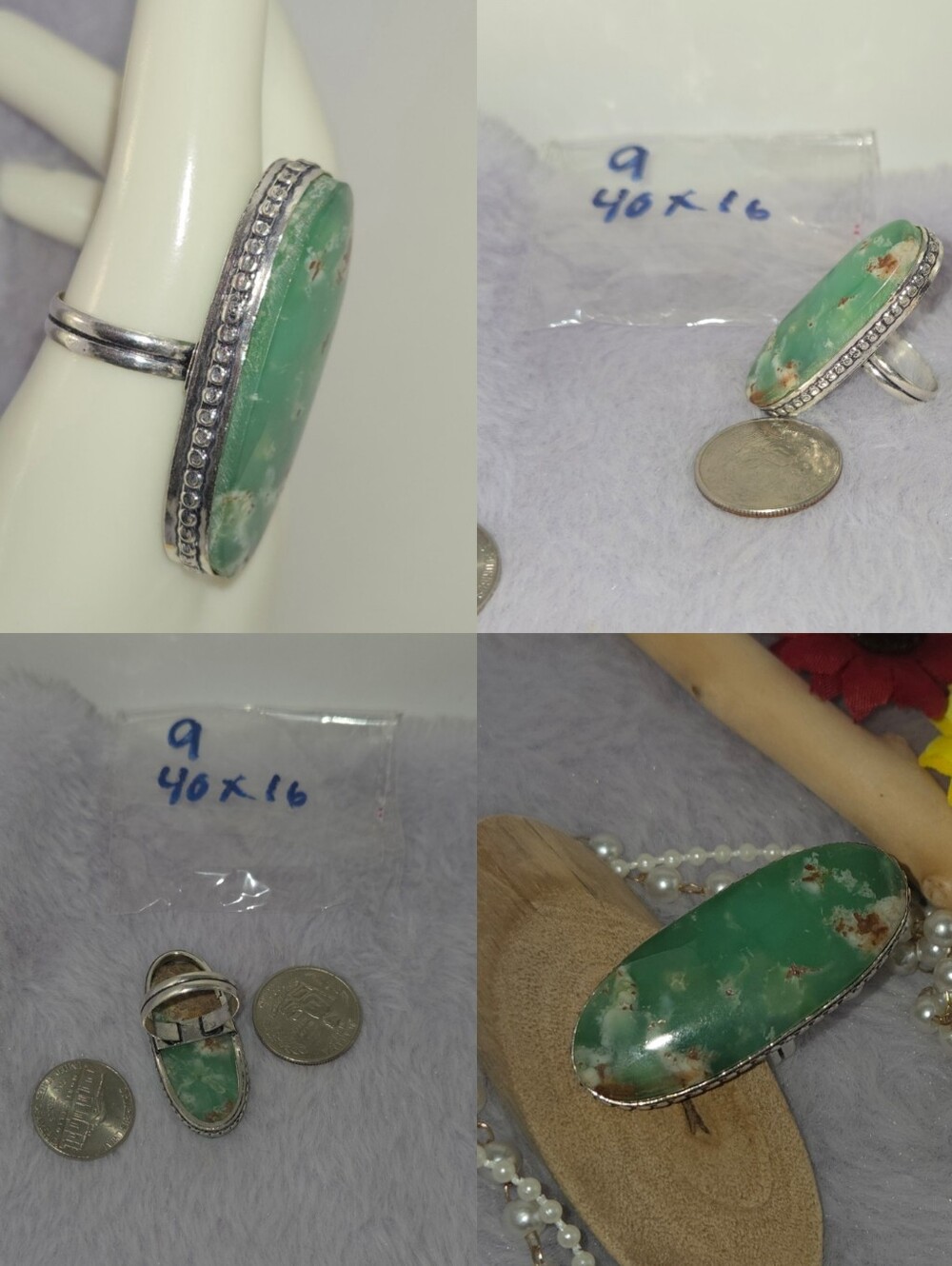 Massive Natural Chrysoprase Gemstone Chunky Handmade Ring - Picture 4 of 7